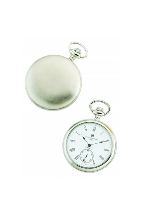 Charles-Hubert- Paris Stainless Steel Mechanical Open Face Pocket Watch #