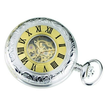 Charles-Hubert- Paris Sterling Silver Two-Tone Mechanical Hunter Case Pocket Watch 3580