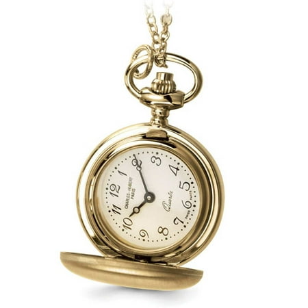 Charles-Hubert Paris Women's Hunter Case Pocket Watch in Satin Brass Finish