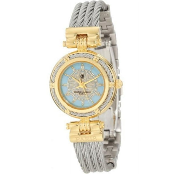 Charles-Hubert Paris Women's Paris 6779-T Premium Collection Two-Tone Brass Case with Stainless Steel Wire Bangle Watch