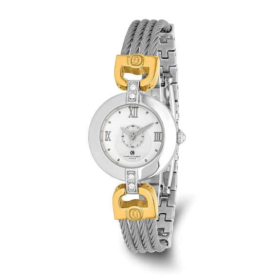 Charles-Hubert Paris Women's Paris 6809-T Premium Collection Two-Tone Stainless Steel Wire Bangle Watch