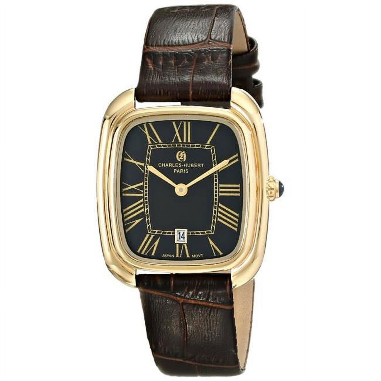 Charles Hubert Paris Ladies Rectangular Black Leather Band Watch Charles Hubert Stainless Dual Time Watch With Leather Band  main image 3