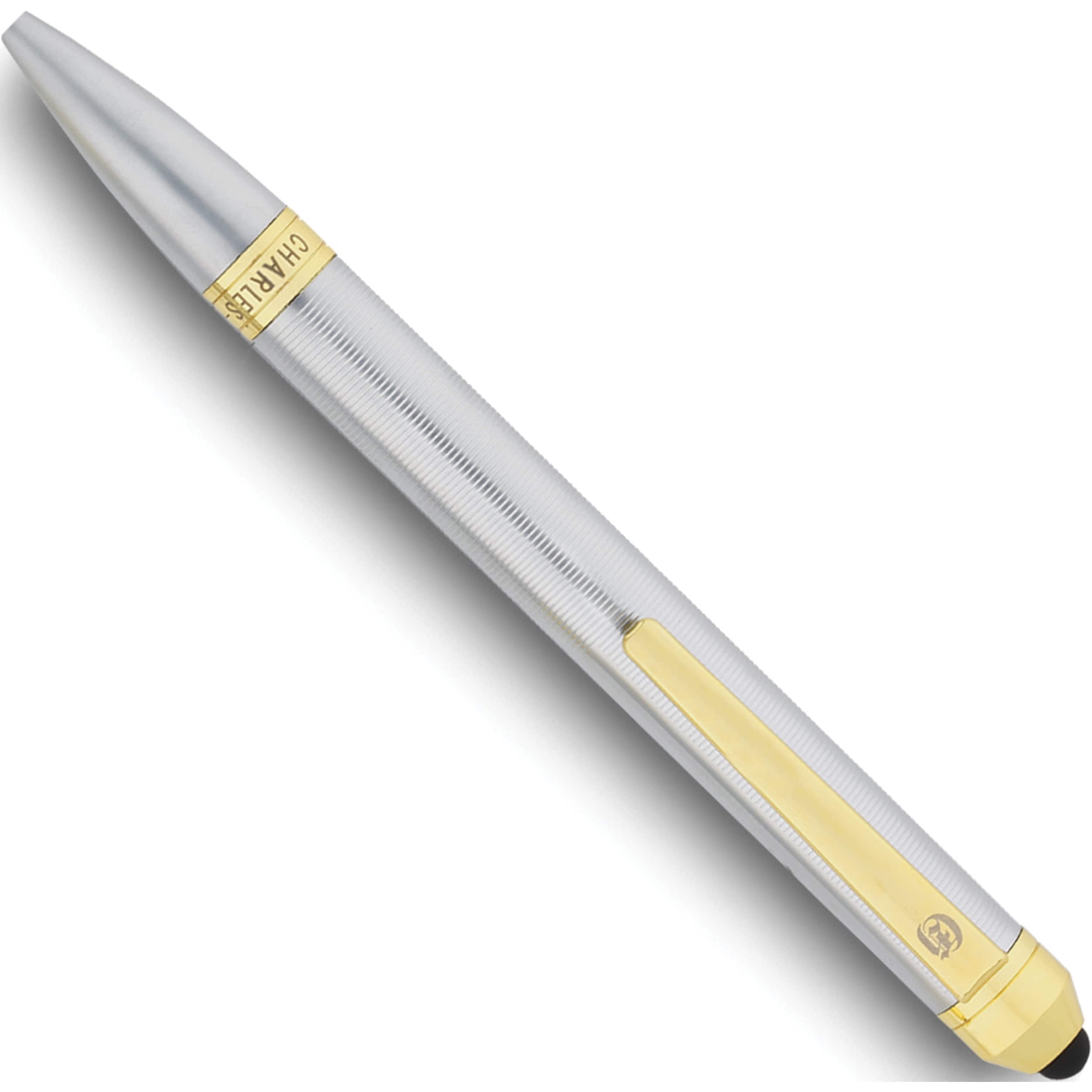 Charles Hubert Silver-tone and Gold-tone Banded Ballpoint Pen with Stylus Tip QGM18988