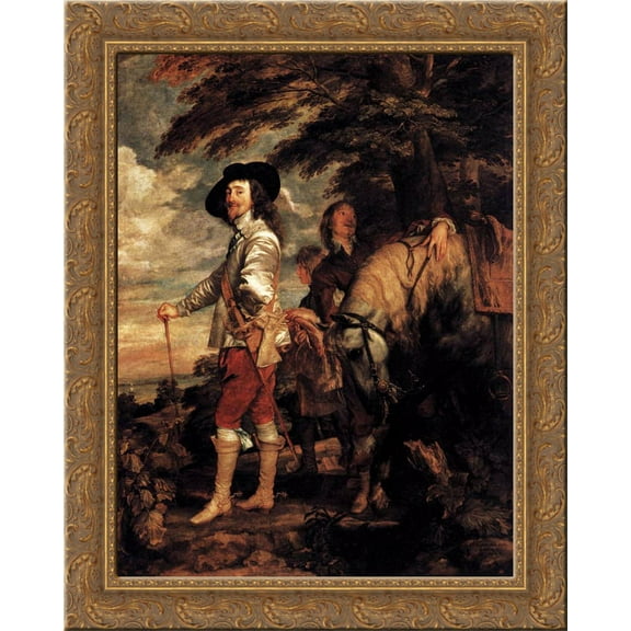 Charles I, King of England at the Hunt 24x20 Gold Ornate Wood Framed Canvas Art by Anthony van Dyck