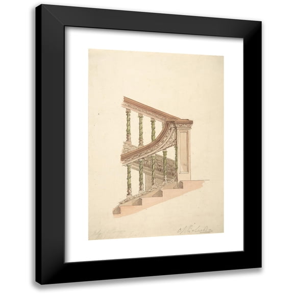 Charles James Richardson 11x14 Black Modern Framed Museum Art Print Titled - Detail of Staircase at Gerrard House, Gerrard Street, Soho, London (1825-71)