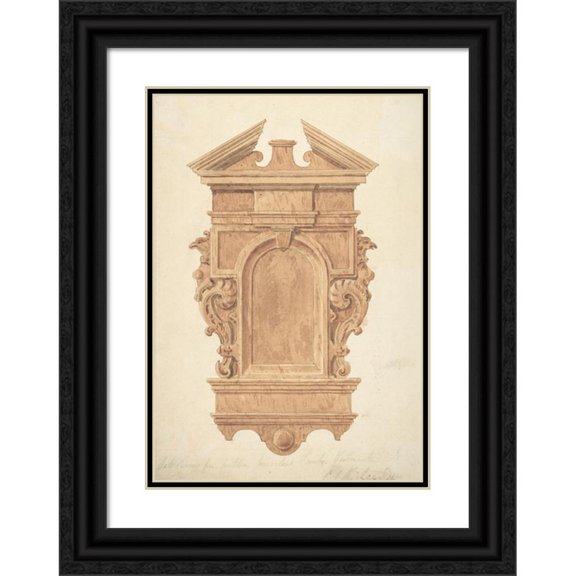 Charles James Richardson 14x18 Black Ornate Wood Framed Double Matted Museum Art Print Titled - Design for Oak Carving, from the Fireplace, Jerusalem Chamber, Westminster (1820-71)
