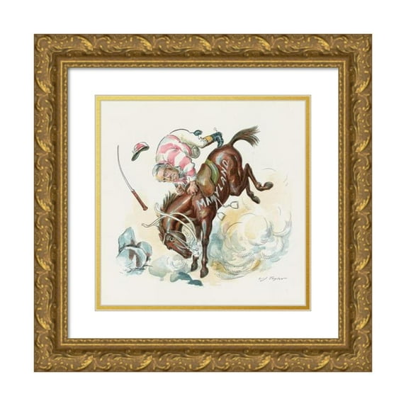 Charles Jay Taylor 12x13 Gold Ornate Wood Frame and Double Matted Museum Art Print Titled - Shaking Him off (1894)
