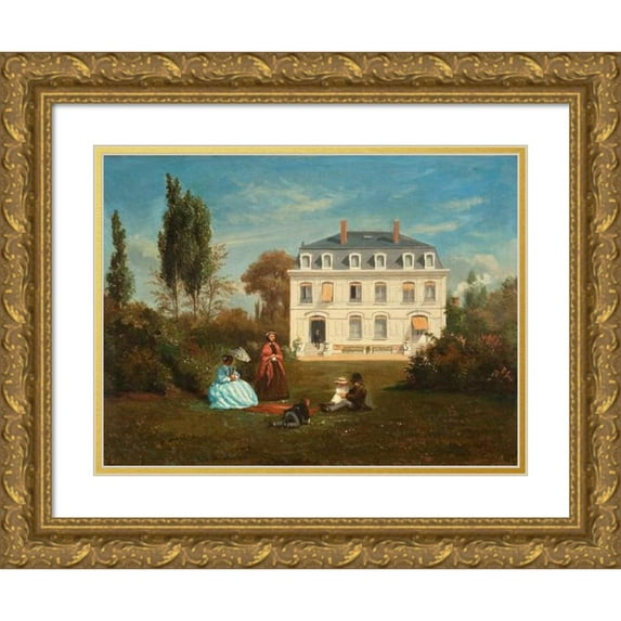 Charles Jean Mercier 14x11 Gold Ornate Wood Frame and Double Matted Museum Art Print Titled - In the Garden (1850)