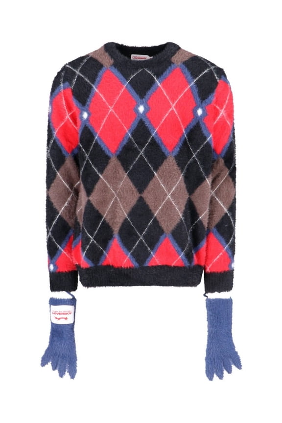 Loverboy Fluffy Gloves Sweater In Multicolor Nylon Diamond Pattern (Men's)