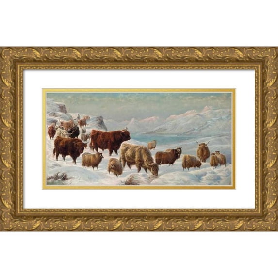Charles Jones 18x11 Gold Ornate Wood Frame and Double Matted Museum Art Print Titled - Winter in the Highlands (1871)