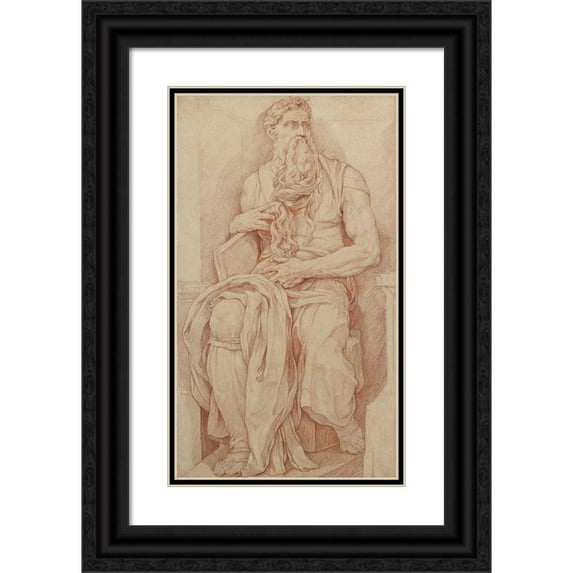 Charles-Joseph Natoire 15x24 Black Ornate Framed Double Matted Museum Art Print Titled: Moses, According to Michelangelo