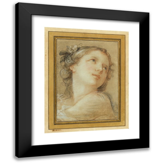 Charles-Joseph Natoire 20x24 Black Modern Framed Museum Art Print Titled - Head of a Bacchante (1741)