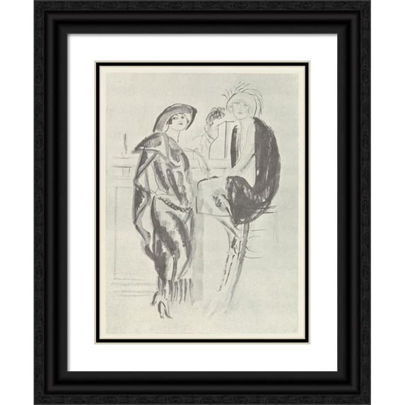 Charles Laborde 19x24 Black Ornate Framed Double Matted Museum Art Print Titled: Two Women at a Bar (1921)
