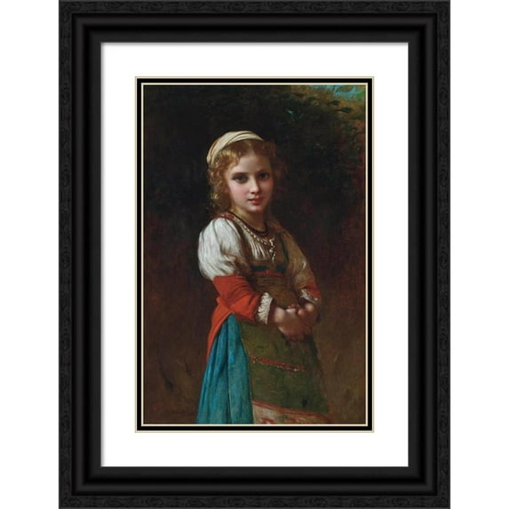 Charles Landelle 11x14 Black Ornate Wood Framed Double Matted Museum Art Print Titled: A French Peasant Girl