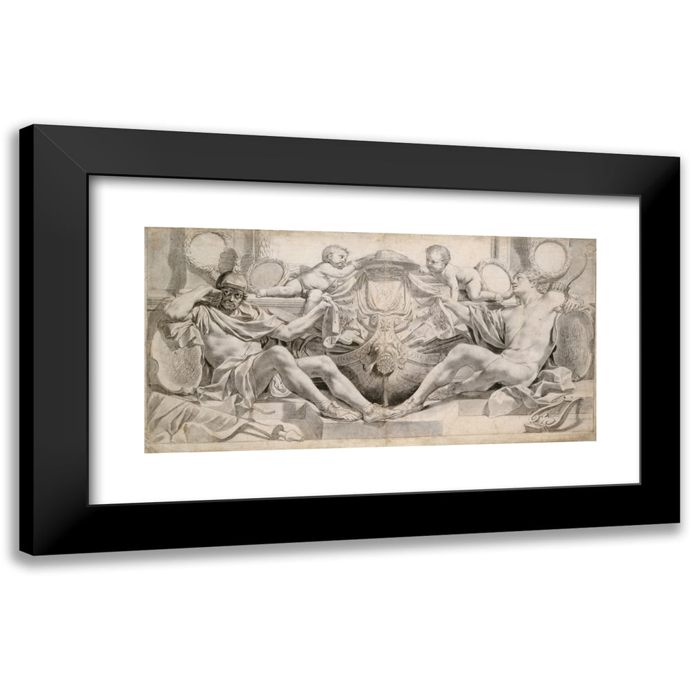 Charles Le Brun 14x9 Black Modern Framed Museum Art Print Titled - Allegory in Honor of Cardinal Richelieu (1641)