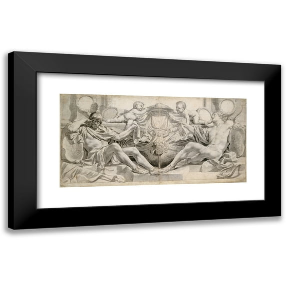 Charles Le Brun 18x11 Black Modern Framed Museum Art Print Titled - Allegory in Honor of Cardinal Richelieu (1641)