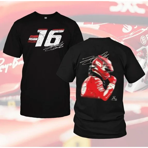Maglietta Unisex Charles Leclerc 16 Graphics Nera Per Fan Della Formula 1, Racing Tee