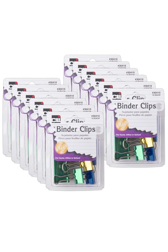 Assorted Binder Clips, 10 Per Pack, 12 Packs
