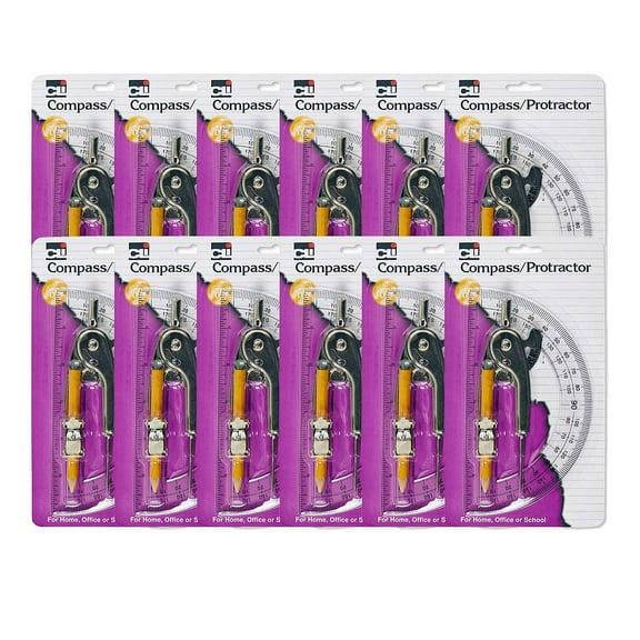 Charles Leonard Ball Bearing Compass and 6 Inch Protractor Combo Set, 12 Count
