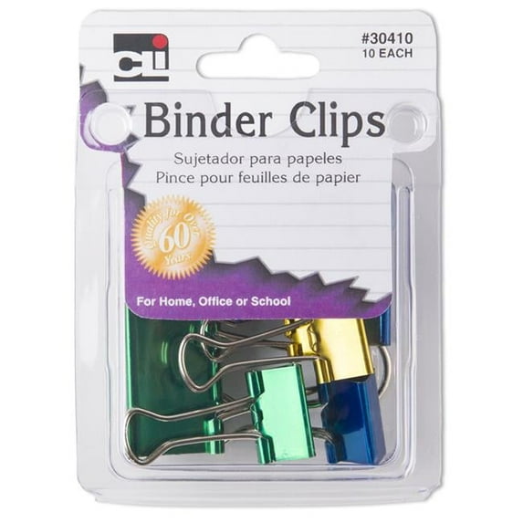 Charles Leonard Binder Clips, Assorted Size & Color - 10 Per Pack - Pack of 12