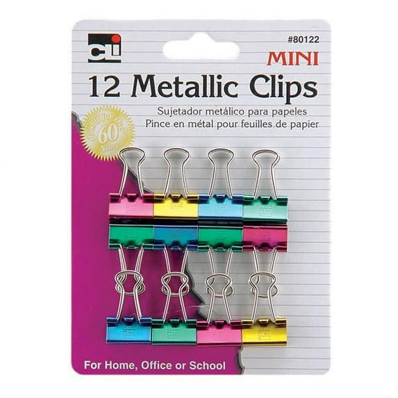 Charles Leonard Binder Clips Metallic Assorted Colors Mini 12 Pack 80122