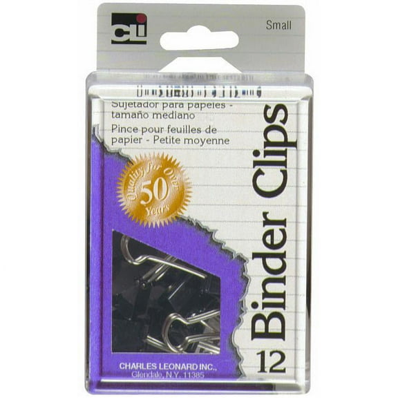 Charles Leonard Binder Clips, Small, Reusable Box, 12/Box (79312)