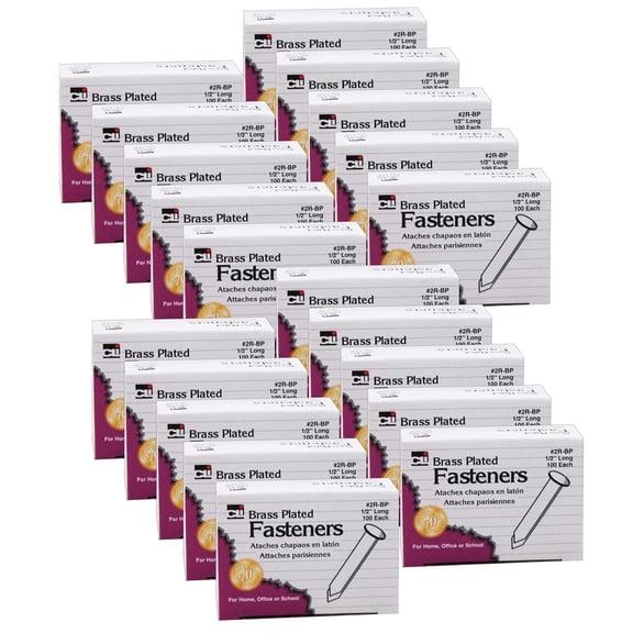 Charles Leonard Brass Paper Fasteners, 0.5 Inch, 2000 Pieces