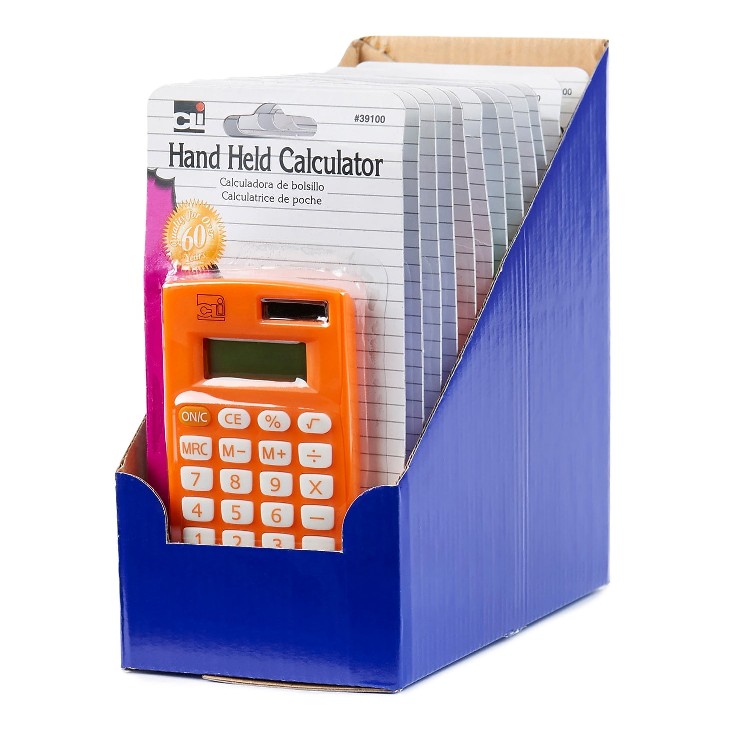 Charles Leonard Calculator, Hand Held, 8 Digit, Assorted Colors, Pack of 12, Carded