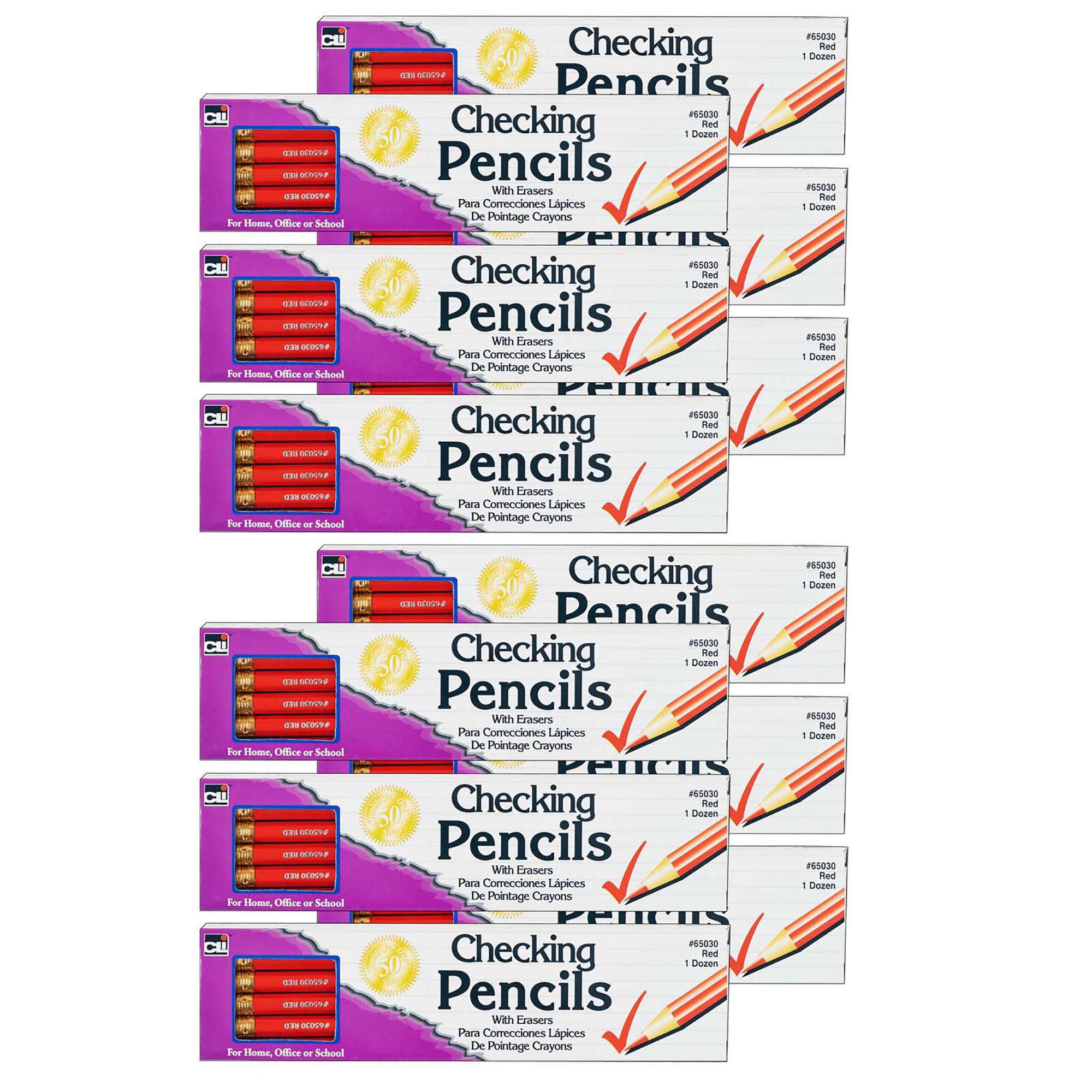 Charles Leonard Checking Pencil with Eraser, Red, 144 Count