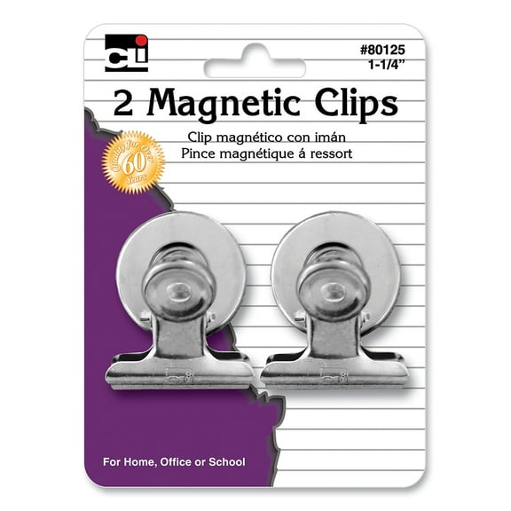 Charles Leonard Clips - Spring - Magnetic - 1-1/4" - 2/Card 80125