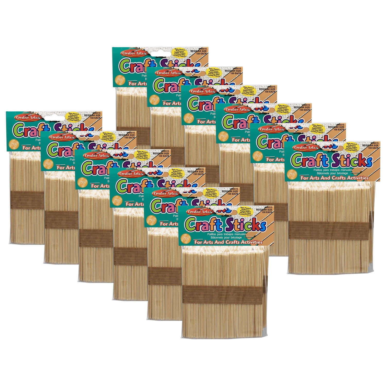 Charles Leonard Creative Arts Craft Sticks, Natural, 150 Per Pack, 12 Packs