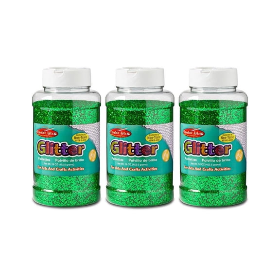 Charles Leonard Creative Arts Glitter, 1 lb. Bottle, Green, Pack of 3