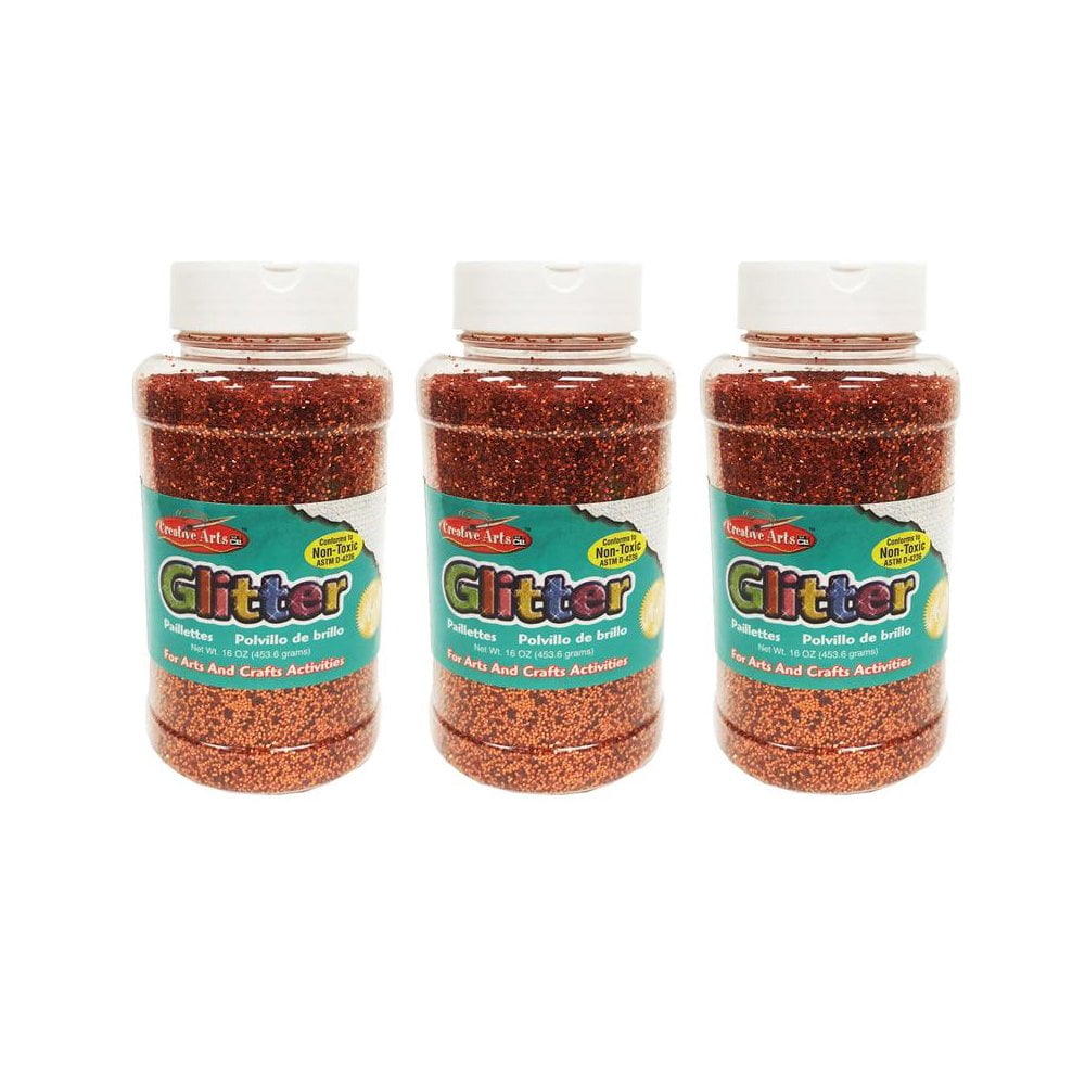 Charles Leonard Creative Arts Glitter, 1 lb. Bottle, Orange, Pack of 3