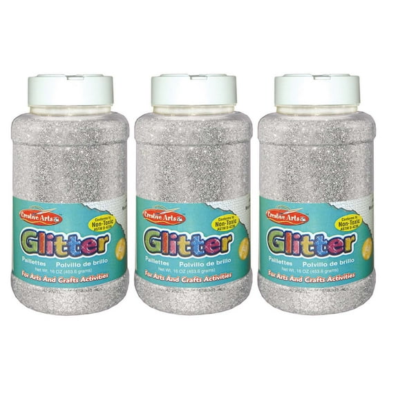 Charles Leonard Creative Arts Glitter, 1 lb. Bottle, Silver, Pack of 3