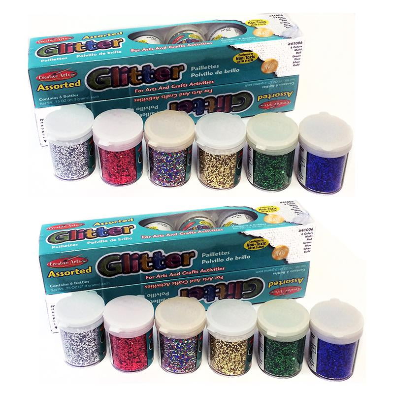Charles Leonard Creative Arts Glitter, Assorted Colors, .75 oz. Shakers, 12 Per Pack, 2 Packs