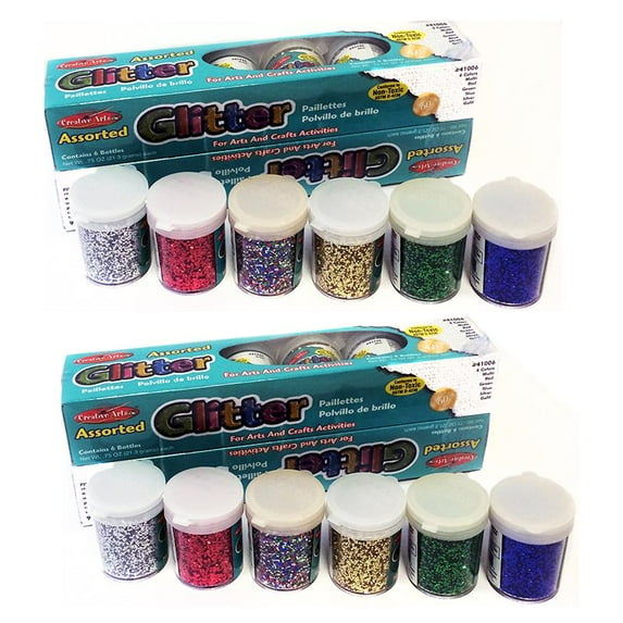 Charles Leonard Creative Arts Glitter, Assorted Colors, .75 oz. Shakers, 12 Per Pack, 2 Packs