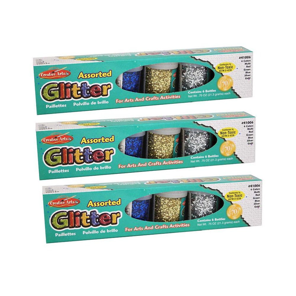 Charles Leonard Creative Arts Glitter Set, 6 Per Pack, 3 Packs