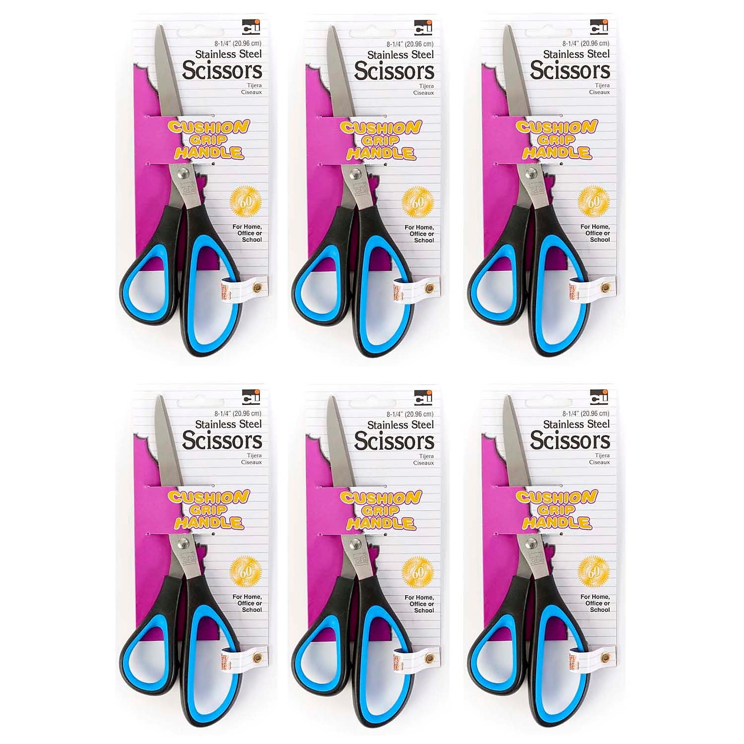 Charles Leonard Cushion Grip Scissors, 8.25 Inch Bent, 6 Count