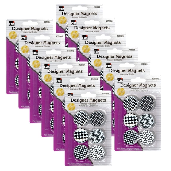 Charles Leonard Designer Button Style Magnets, Super Strong, 6 Per Pack, 12 Packs
