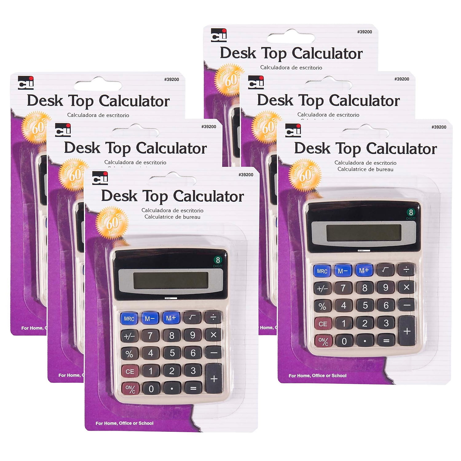 Charles Leonard Desktop Calculator, Battery/Solar Powered with Tilted 8-Digit Display (6 Count)