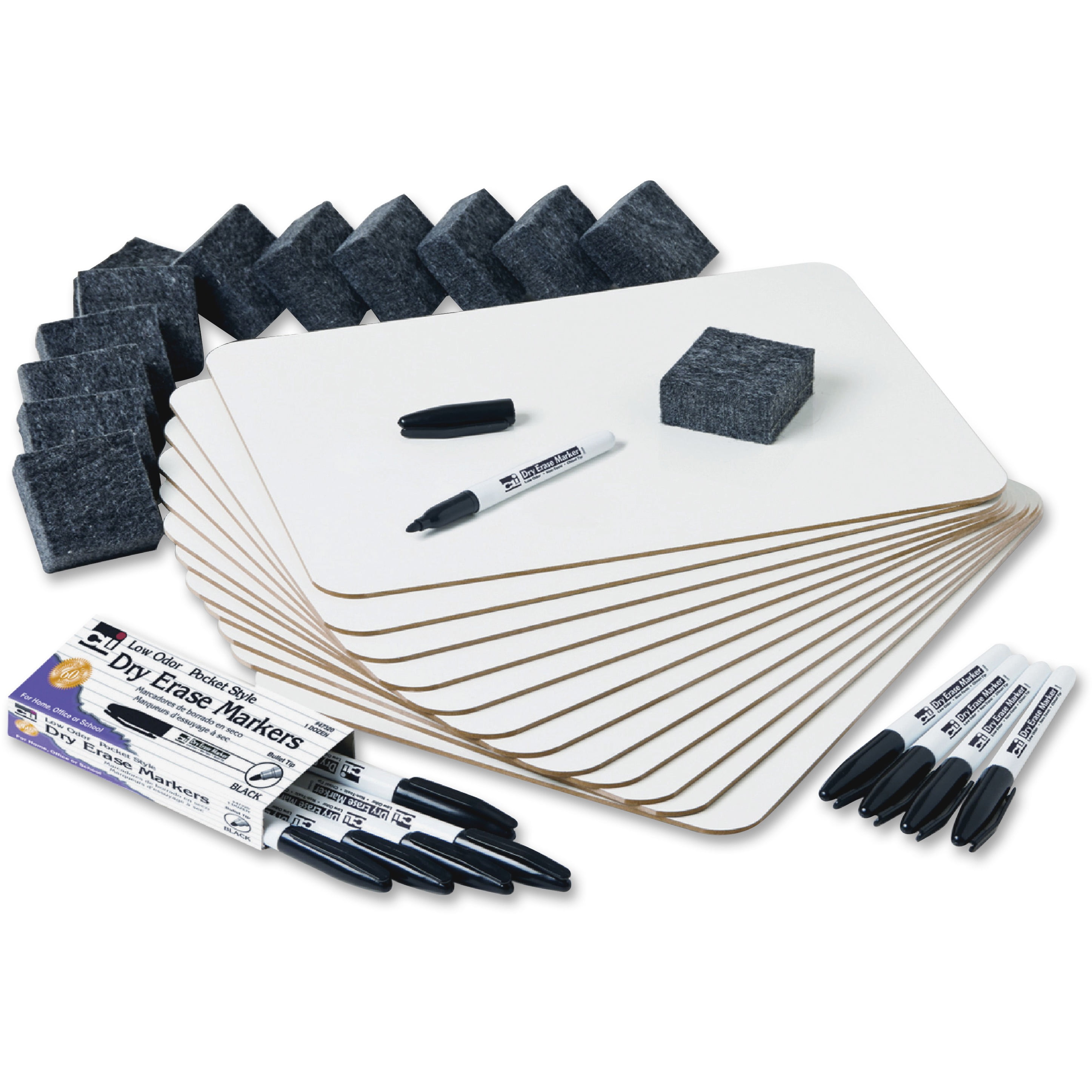 Charles Leonard Dry Erase Lapboard Class Pack includes 12 Each: One Sided- Plain, White Dry Erase Boards, 2x2" Felt Erasers & Low Odor, Black AP Certified Dry Erase Markers 36 Pieces/Box (35036)
