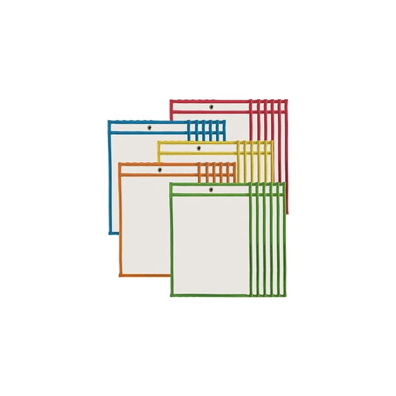 Charles Leonard Dry Erase Pockets, 9 Inch x 12 Inch, Assorted Colors, 30 Count