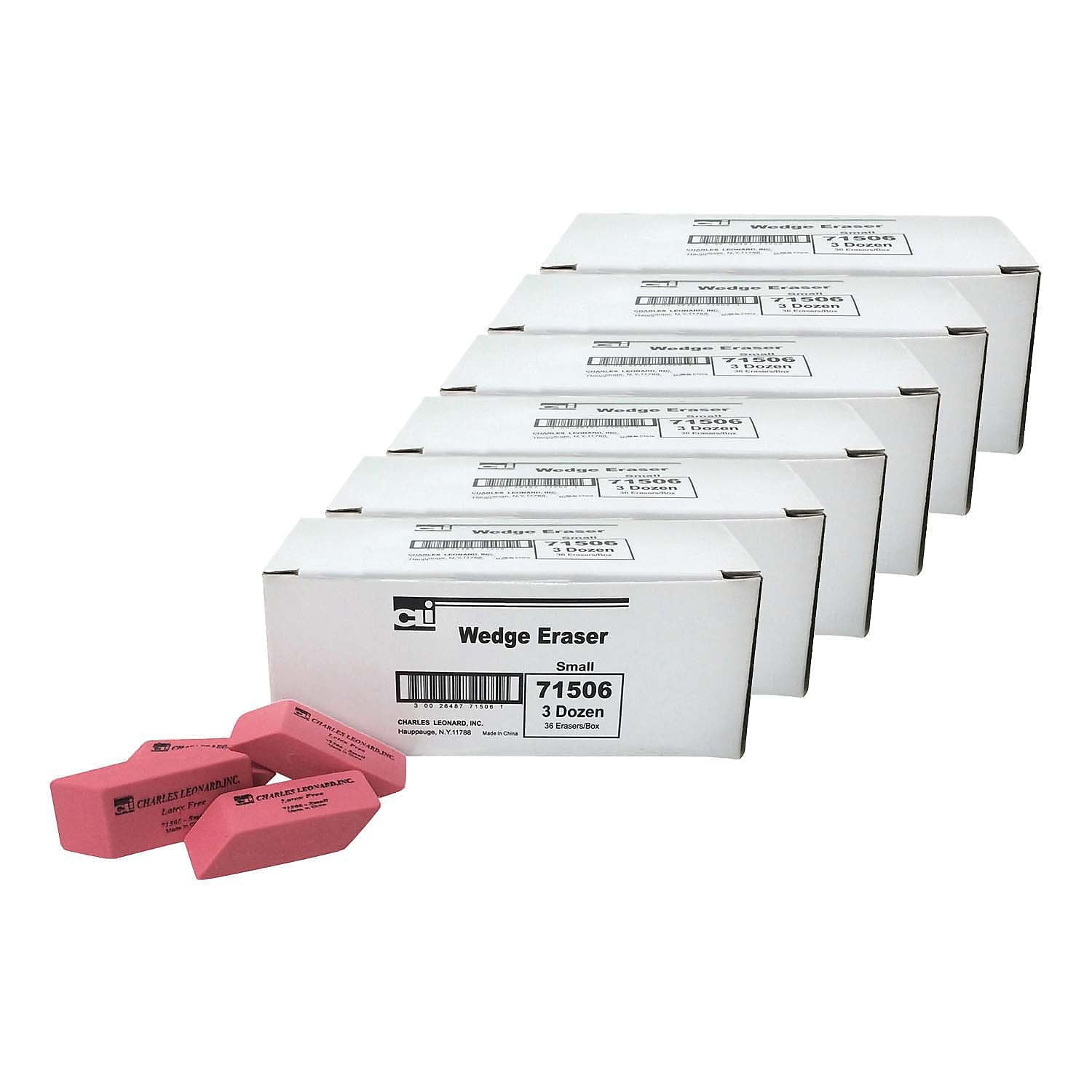 Charles Leonard Eraser, Synthetic, Latex Free, Wedge Shape, Pink, Small, 216 Count