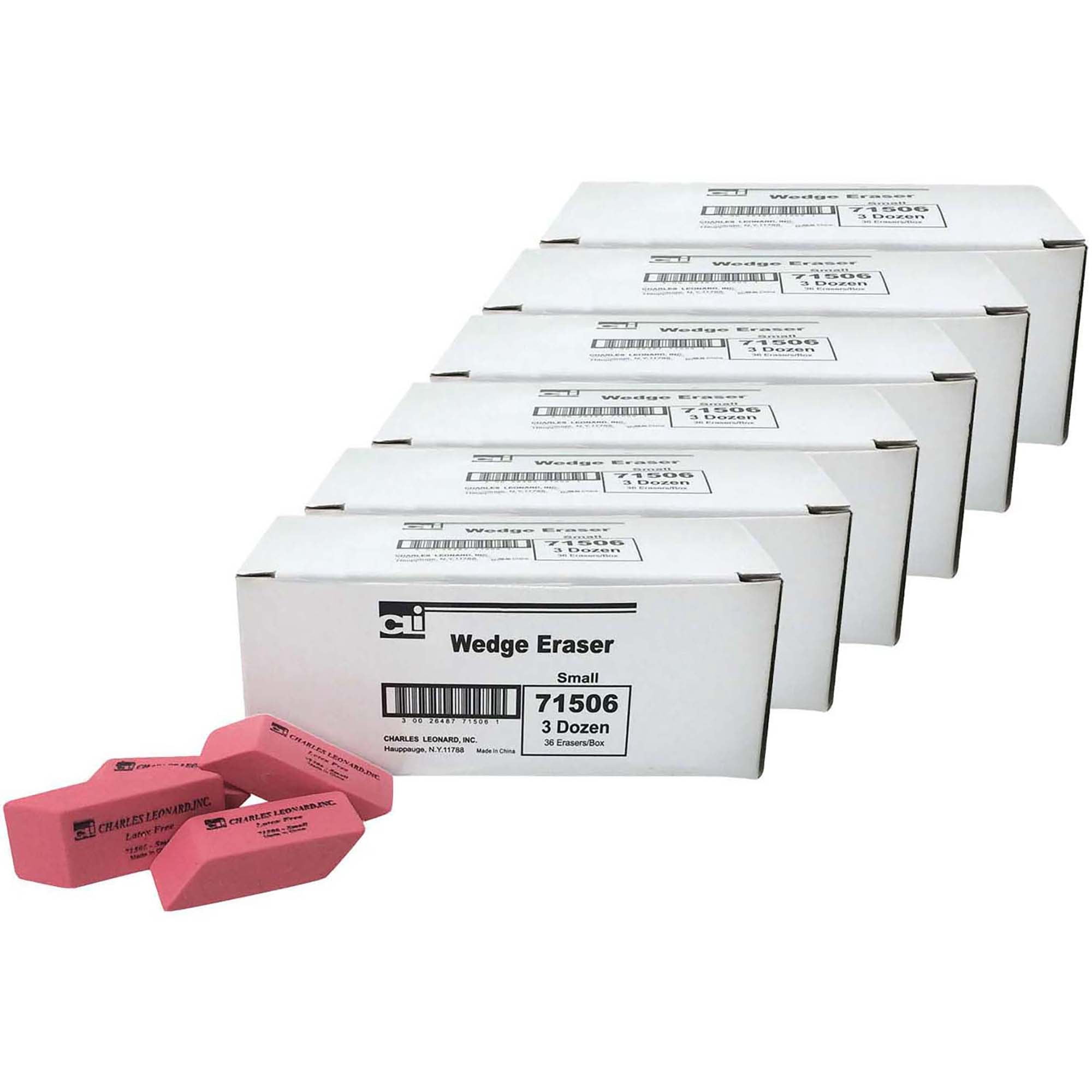 Charles Leonard Eraser, Synthetic, Latex Free, Wedge Shape, Pink, Small, 216 Count