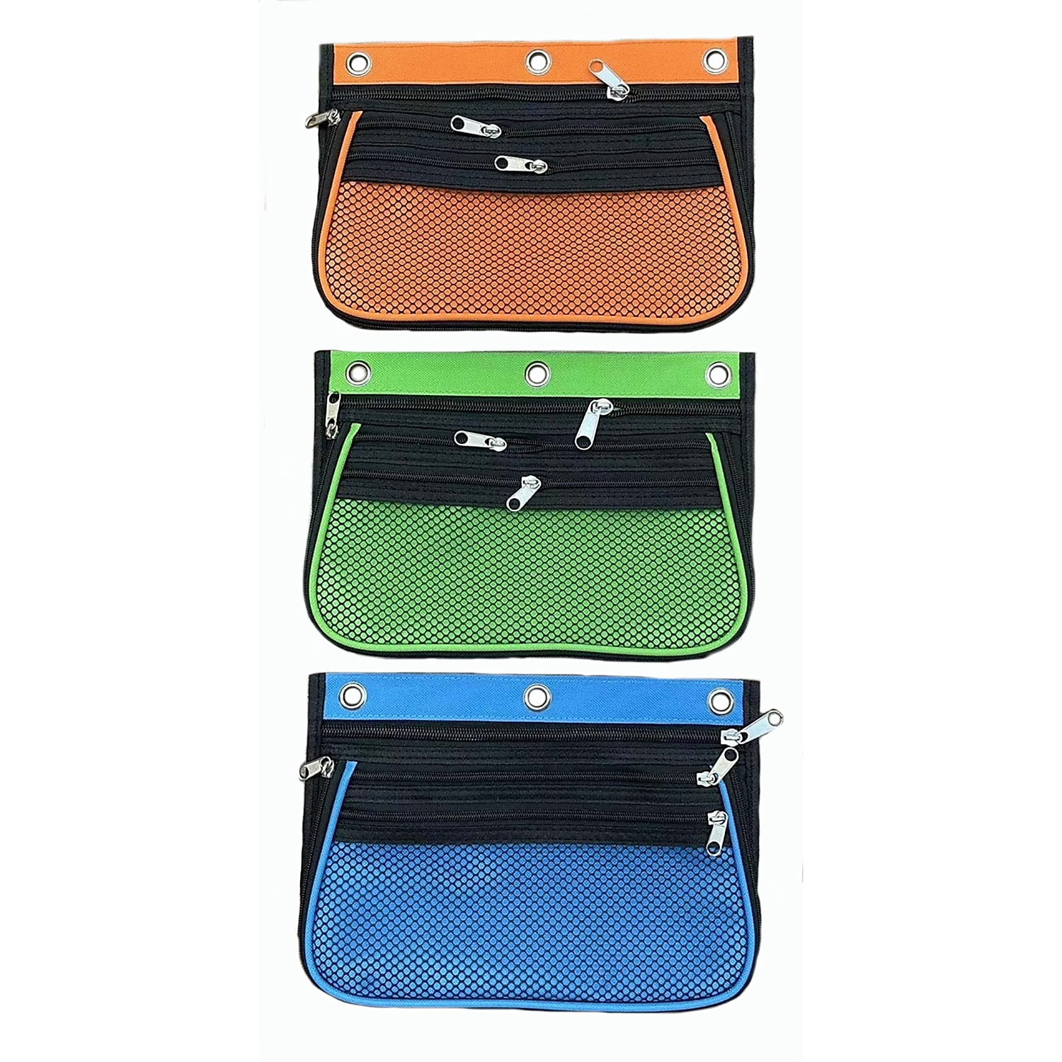 Charles Leonard Expanding Pencil Pouch, 3 Pocket, Assorted Colors, 24 Count