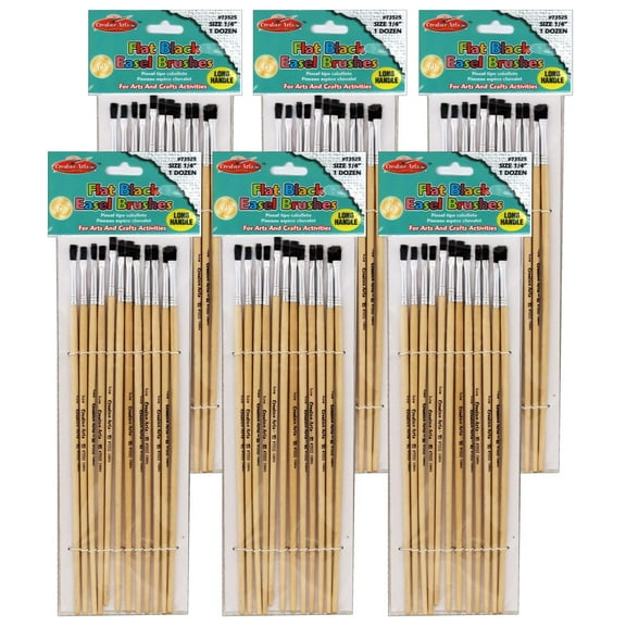 Charles Leonard Flat Tip Easel Paint Brushes, 1/4", 12 Per Set, 6 Sets