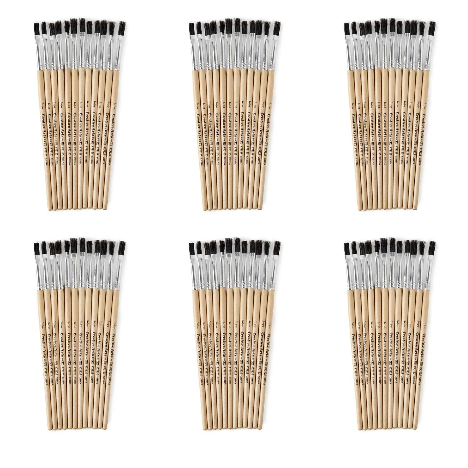 Charles Leonard Flat Tip Paint Brushes, 1/4" Natural Bristle, Short, 12 Per Set, 6 Sets