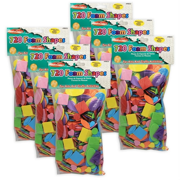 Charles Leonard Foam Shapes, Assorted Colors, 720 Per Pack, 6 Packs