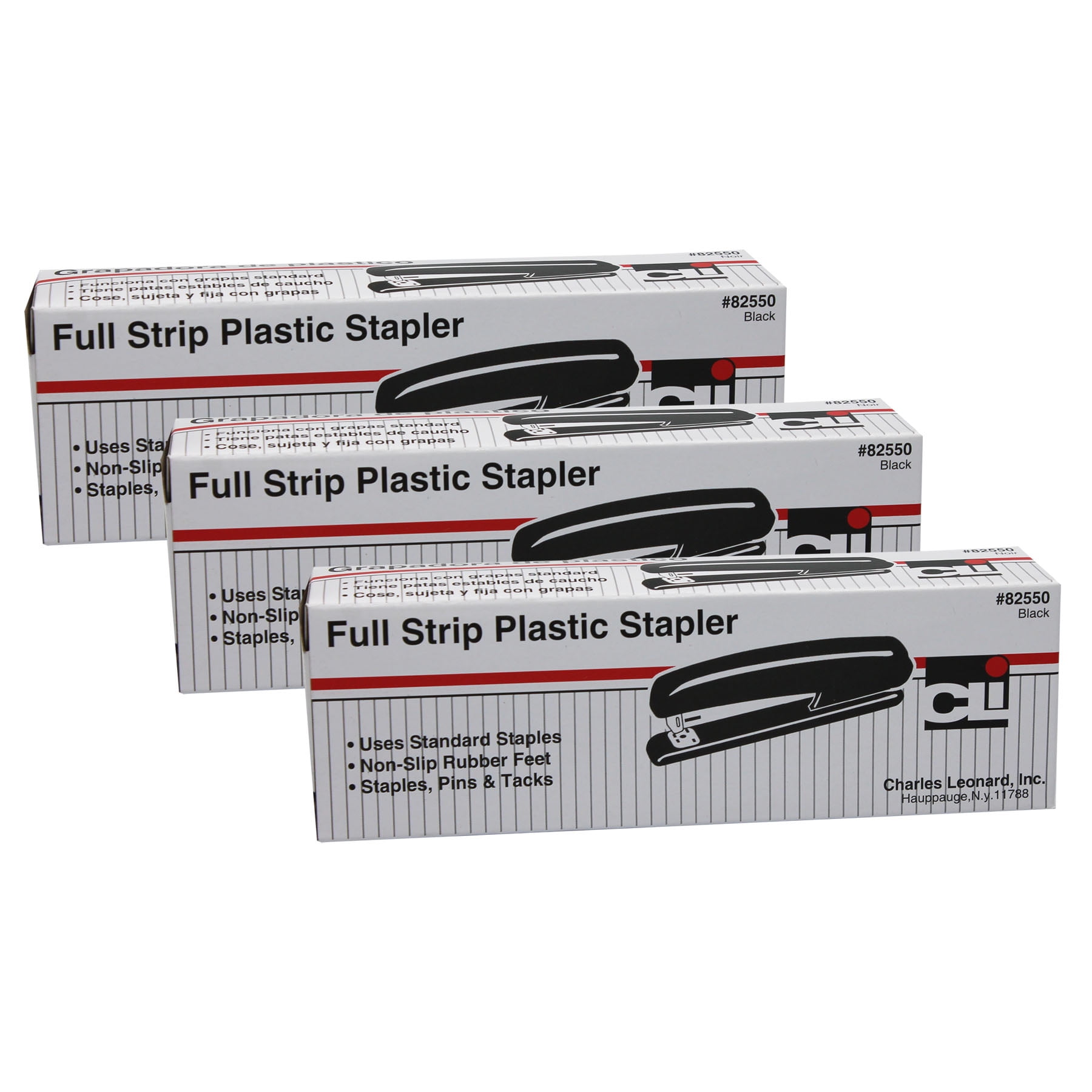 Charles Leonard Full Strip Stapler, Black, Pack of 3