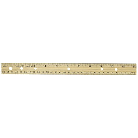 Charles Leonard Metal Edged Wood Ruler with Double Bevel 12 Inches Natural (77120)